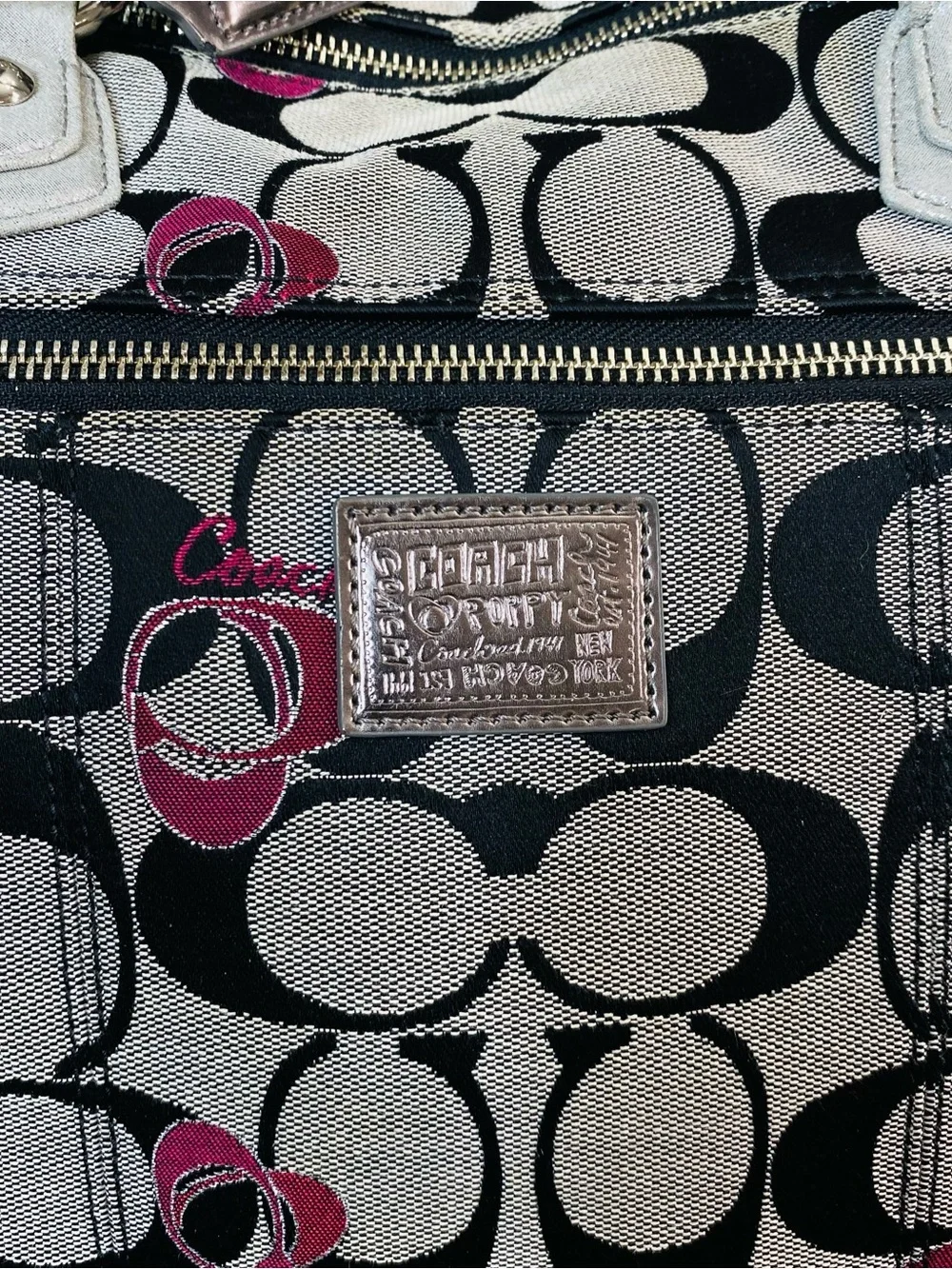 Coach Poppy (2011) Pop Signature Poppy Heart Glam Tote BAG Black Gray Wine 18711 - Picture 10 of 13